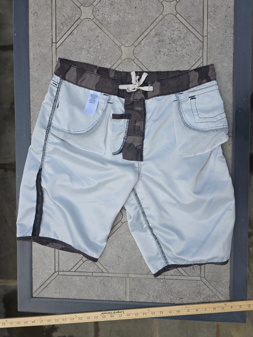 True Religion Men's Grey Camo Board Shorts Swim Trunks - Size 36
